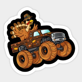 Thanksgiving Turkey Riding Monster Truck Boys Kids Sticker